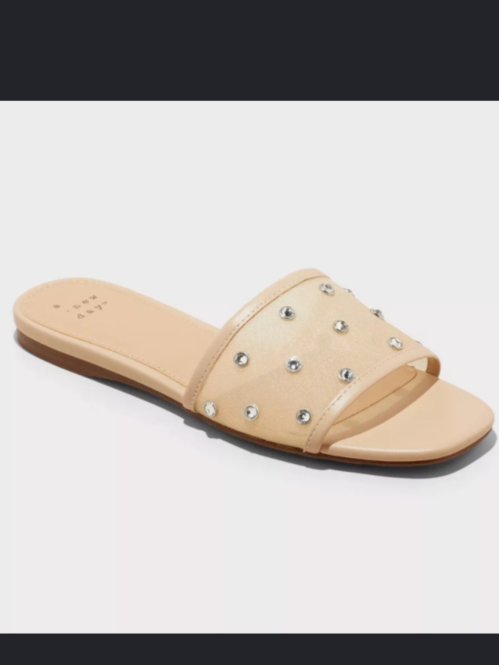 A New Day Women’s Elain Rhinestone Mesh Beige Slide Sandals